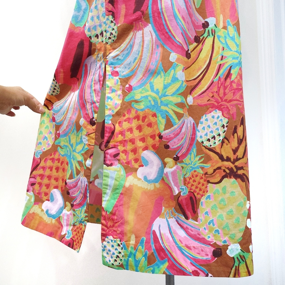 Farm Rio Fruit Salad Pastel Maxamilist Puff Sleeve Fruit Hearts Print Maxi Dress - Picture 11 of 14